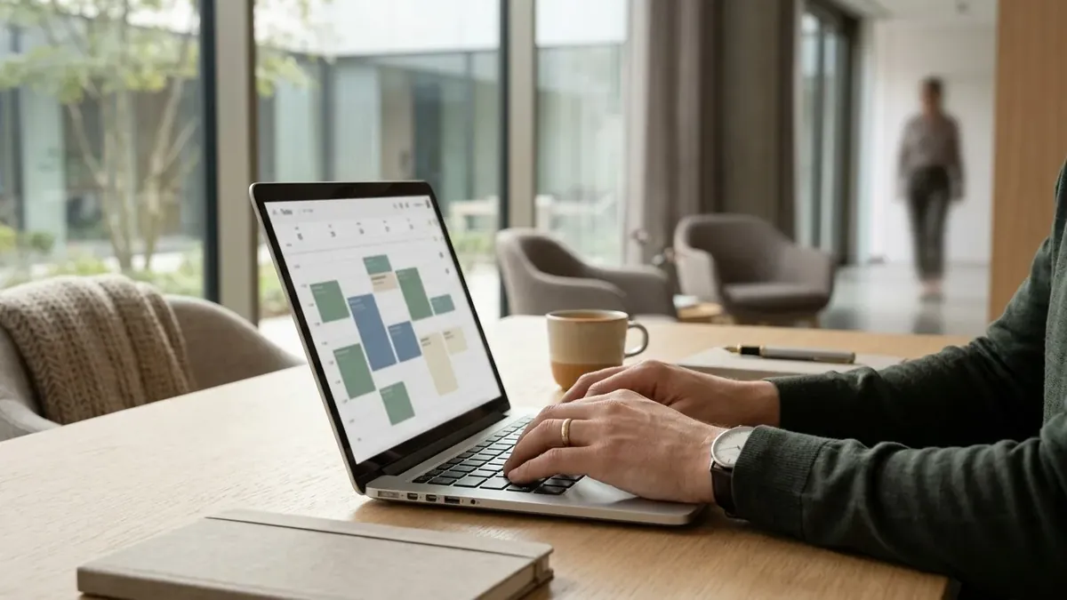 Services laid out on a weekly calendar on a laptop